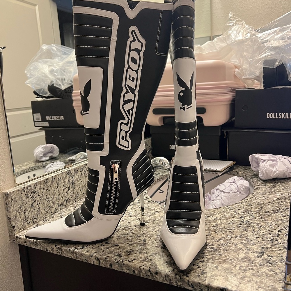 Dolls Kill Black and White Heeled Boots